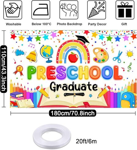 Mocsicka Preschool Graduation Backdrop 2026 Pre Kindergarten Graduation Banner Backdrop Kids Congrats Grad Class of 2026 Prek Party Decorations Photo Booth Props 70.8 x 43.3 Inch in Kuwait