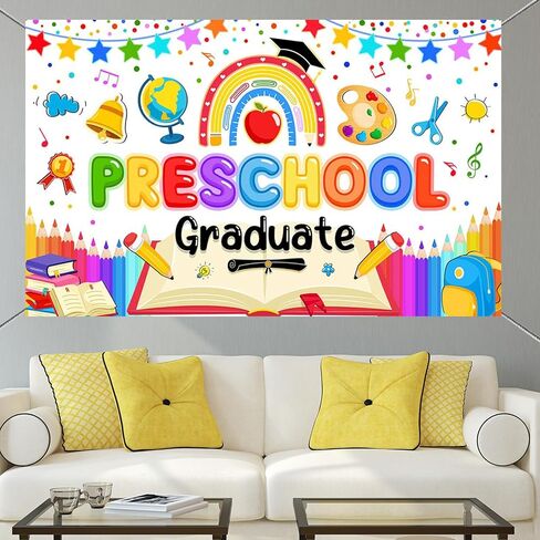 Mocsicka Preschool Graduation Backdrop 2026 Pre Kindergarten Graduation Banner Backdrop Kids Congrats Grad Class of 2026 Prek Party Decorations Photo Booth Props 70.8 x 43.3 Inch in Kuwait