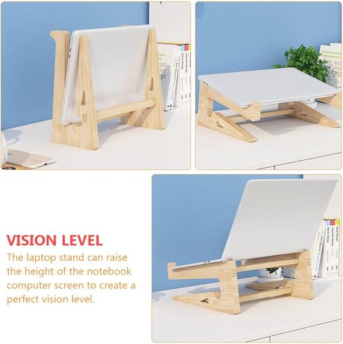 TEHAUX Wooden Laptop Stand Heighten Desktop Computer Holder for 12-14.7 Inch Notebooks, Reinforced Solid Wood Laptop Rack for Home Office Use in Kuwait