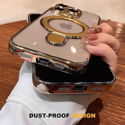 حافظة لهاتف iPhone 14 Pro Max مع حامل مغناطيسي [متوافق مع MagSafe] [واقي عدسة الكاميرا بالكامل] حافظة هاتف شفافة مقاومة للصدمات فاخرة لهاتف iPhone 14 Pro Max 6.7 بوصة، ذهبي تيتانيوم in Kuwait