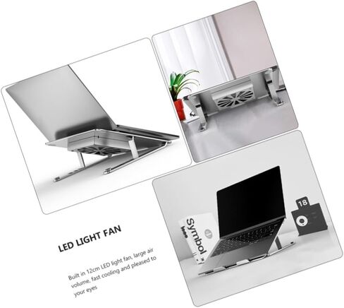 Cabilock Aluminum Alloy Laptop Cooler Stand with RGB LED Fans, Height Adjustable Ventilated Cooling Pad for Gaming and Office Notebooks, Silver in Kuwait