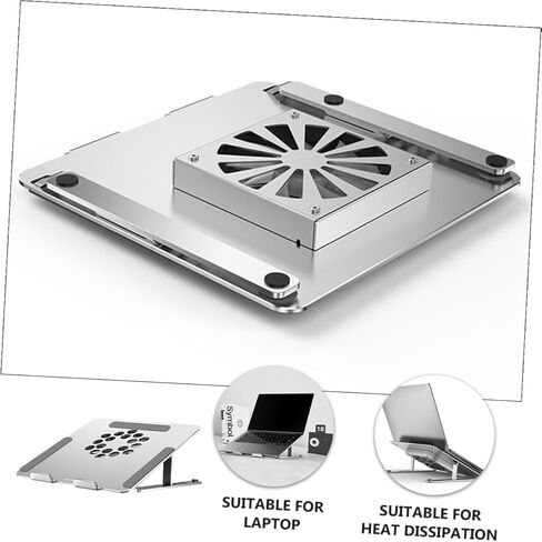 Cabilock Aluminum Alloy Laptop Cooler Stand with RGB LED Fans, Height Adjustable Ventilated Cooling Pad for Gaming and Office Notebooks, Silver in Kuwait