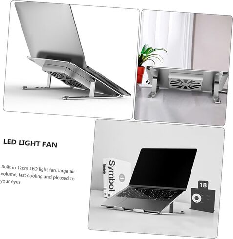 Cabilock Aluminum Alloy Laptop Cooler Stand with RGB LED Fans, Height Adjustable Ventilated Cooling Pad for Gaming and Office Notebooks, Silver in Kuwait