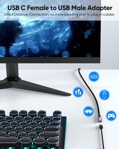 كابل محول USB C أنثى إلى USB ذكر بطول 4 أقدام، محول USB 3.2 ذكر إلى USB C عالي السرعة 10 جيجابت في الثانية، شحن 60 وات متوافق مع الكمبيوتر المحمول، سطح المكتب، محرك فلاش، iPhone 15/16/17، Galaxy، الشاحن in Kuwait