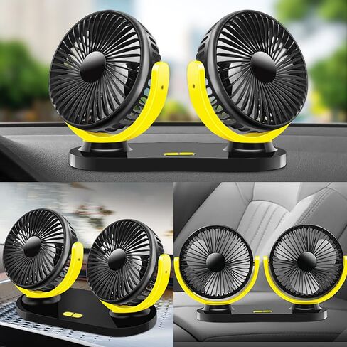 Dual Head Car Fan for Kia Telluride 2020-2025 SUV 8-Seater, 3-Speed USB Vehicle Fan Portable Strong Adhesive Mount Auto Cooling Fan,Black-Yellow in Saudi Arabia