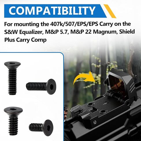 مجموعة براغي ذات نقطة حمراء 8 قطع لتركيب Holosun 407K/507K/EPS/EPS Carry on S&W Equalizer، M&P 5.7، M&P 22 Magnum، Shield Plus Carry Comp (مع أداة التركيب) in Kuwait