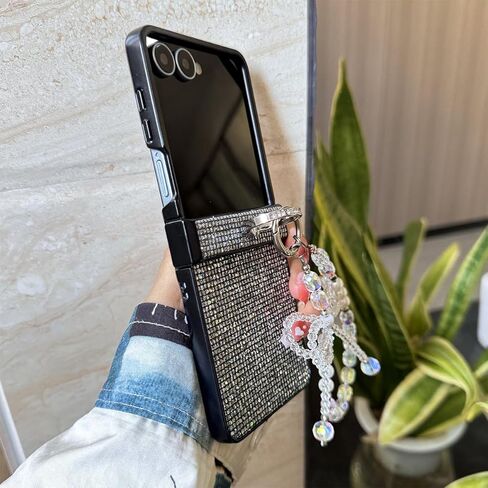 for Samsung Galaxy Z Flip 7 Cute Woman Strap Case with Ring Stand, Girls Sparkle Case for Galaxy Z Flip 7 Hinge Protection, Glitter Charm Cover for Samsung, Black in Kuwait