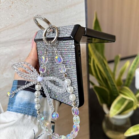 for Samsung Galaxy Z Flip 7 Cute Woman Strap Case with Ring Stand, Girls Sparkle Case for Galaxy Z Flip 7 Hinge Protection, Glitter Charm Cover for Samsung, Black in Kuwait