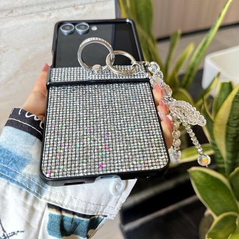 for Samsung Galaxy Z Flip 7 Cute Woman Strap Case with Ring Stand, Girls Sparkle Case for Galaxy Z Flip 7 Hinge Protection, Glitter Charm Cover for Samsung, Black in Kuwait