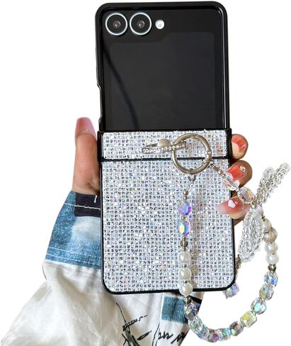 for Samsung Galaxy Z Flip 7 Cute Woman Strap Case with Ring Stand, Girls Sparkle Case for Galaxy Z Flip 7 Hinge Protection, Glitter Charm Cover for Samsung, Black in Kuwait