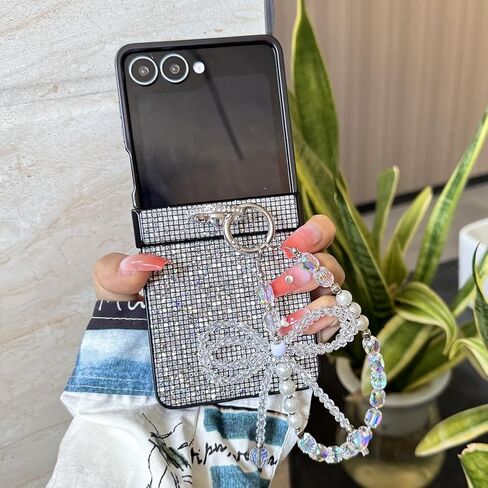 for Samsung Galaxy Z Flip 7 Cute Woman Strap Case with Ring Stand, Girls Sparkle Case for Galaxy Z Flip 7 Hinge Protection, Glitter Charm Cover for Samsung, Black in Kuwait