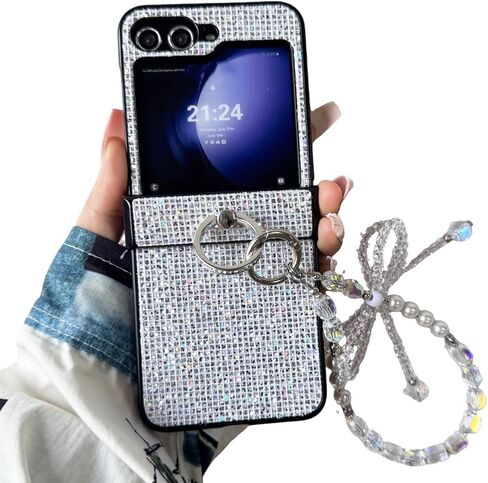 for Samsung Galaxy Z Flip 7 Cute Woman Strap Case with Ring Stand, Girls Sparkle Case for Galaxy Z Flip 7 Hinge Protection, Glitter Charm Cover for Samsung, Black in Kuwait