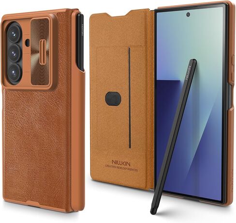 حافظة محفظة Nillkin لهاتف Samsung Galaxy Z Fold 7 مع قلم S، [حامل قلم S قابل للفصل] [قلم مدمج] [فتحة بطاقة] [غطاء كاميرا منزلق] [حماية المفصلات] جلد لهاتف Galaxy Z Fold 7، أسود in Kuwait