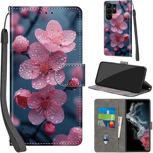 Case Wallet for Samsung Galaxy S23 Ultra, with [3 Card Slots], Kickstand Magnetic Closure PU Leather Shockproof Protective Flip Cover 6.8" 2023, Peach Blossom in Saudi Arabia