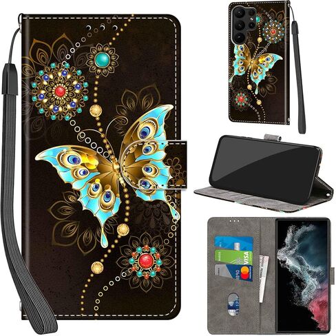 Case Wallet for Samsung Galaxy S23 Ultra, with [3 Card Slots], Kickstand Magnetic Closure PU Leather Shockproof Protective Flip Cover 6.8" 2023, Peach Blossom in Saudi Arabia