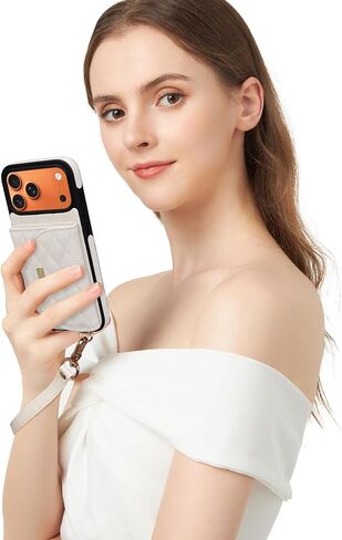 Crossbody Wallet Case for iPhone 17 Pro Max 6.9'' 2025, 6-Card Holder with RFID Blocking & Magnetic Closure, PU Leather Flip Cover with Kickstand, Wrist Strap Purse for Women, Beige in Saudi Arabia