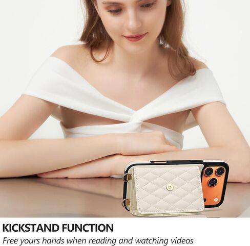 Crossbody Wallet Case for iPhone 17 Pro Max 6.9'' 2025, 6-Card Holder with RFID Blocking & Magnetic Closure, PU Leather Flip Cover with Kickstand, Wrist Strap Purse for Women, Beige in Saudi Arabia
