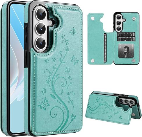 حافظة محفظة جلدية على شكل فراشة من Korecase لهاتف Samsung Galaxy S26 مع حامل بطاقة ومشبك مغناطيسي مزدوج وغطاء واقٍ خلفي لهاتف Samsung Galaxy S26 5G، أخضر نعناعي in Kuwait