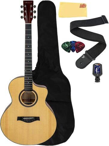 Vault EA-40 Left-Handed Full-Size Solid Spruce Top Cutaway Acoustic Guitar - Sunburst Bundle with Gig Bag, Tuner, Picks, Strap, and Polishing Cloth in Saudi Arabia