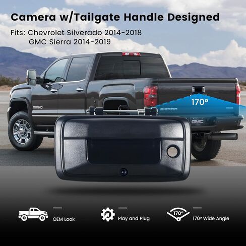 Dasaita Tailgate Handle Reverse Camera for Chevrolet Silverado GMC Sierra 2014 2015, Only Fit 1080P Navigation, Real AHD 1080P Rear View Camera Backup Camera with Wiring Harness, 170° Wide Angle in Kuwait