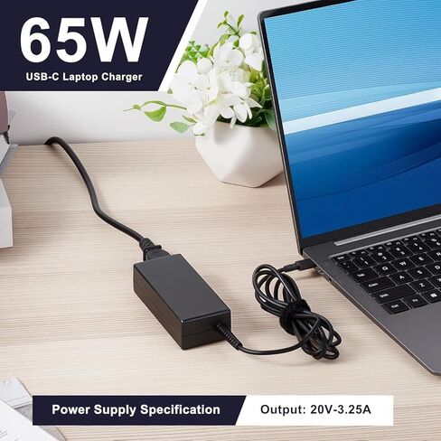 شاحن كمبيوتر محمول USB C بقدرة 65 وات متوافق مع HP chromebook Lenovo Asus Samsung Google سلك إمداد محول الطاقة للشحن السريع in Kuwait