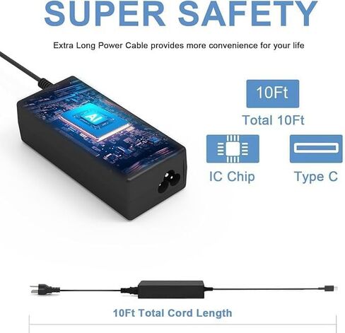 شاحن كمبيوتر محمول USB C بقدرة 65 وات متوافق مع HP chromebook Lenovo Asus Samsung Google سلك إمداد محول الطاقة للشحن السريع in Kuwait
