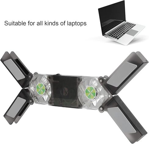 Laptop Cooler Pad Dual Fan Light Emitting Notebook Cooling Stand DR - 2009A, Foldable Laptop Cooler with Built in Stereo Speaker for 13 to 17 Inch Laptops, Blue LED Fans and ABS in Kuwait