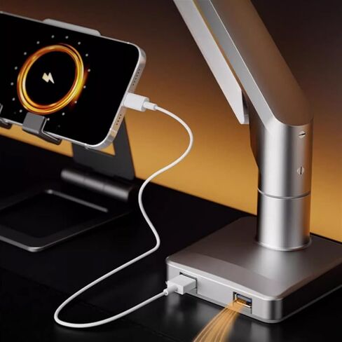 حامل شاشة واحد لشاشات مقاس 17-32 بوصة، ذراع زنبركي غاز مريح قابل للتعديل مع USB، مشبك على شكل حرف C وقاعدة جروميت، ملحقات مكتب 75/100 مم in Kuwait