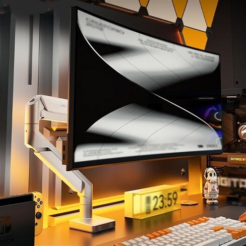 حامل شاشة واحد لشاشات مقاس 17-32 بوصة، ذراع زنبركي غاز مريح قابل للتعديل مع USB، مشبك على شكل حرف C وقاعدة جروميت، ملحقات مكتب 75/100 مم in Kuwait