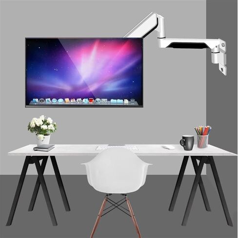 Monitor Arms 10-32 Inch Screens Within 19.8 Lbs, Single Monitor Wall Mount Full Motion Gas Spring Arm with, White Desk Accessories in Kuwait