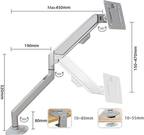 Single Monitor Arm Gas Spring Adjustable Aluminum Desk Mount Up to 32" and 19.8 Lbs Monitor Stand with C Clamp and Grommet Base in Kuwait