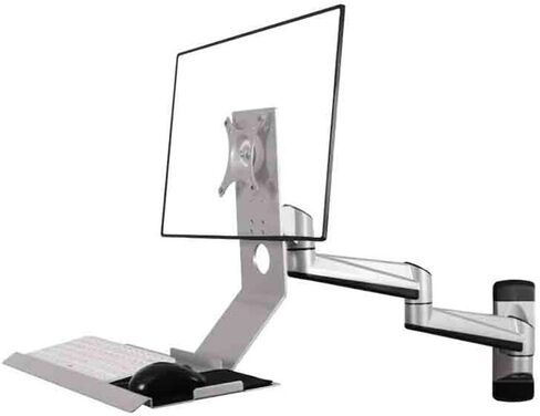 Monitor Arms Wall Mount Non Foldable with Engineered Tray Dual Arm Single Monitor Stand Silver Color Desk Accessories in Kuwait