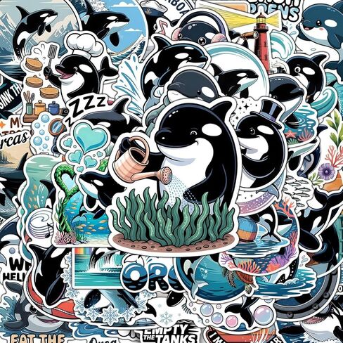 60Pcs Orca Whale Sticker Pack – Save the Ocean Killer Whale Vinyl Stickers for Water Bottles, Laptops, Scrapbooks, and Cars, Cute Marine Animal Stickers for Ocean Lovers, Kids & Adults in Kuwait