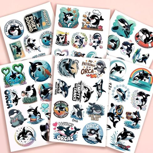 60Pcs Orca Whale Sticker Pack – Save the Ocean Killer Whale Vinyl Stickers for Water Bottles, Laptops, Scrapbooks, and Cars, Cute Marine Animal Stickers for Ocean Lovers, Kids & Adults in Kuwait