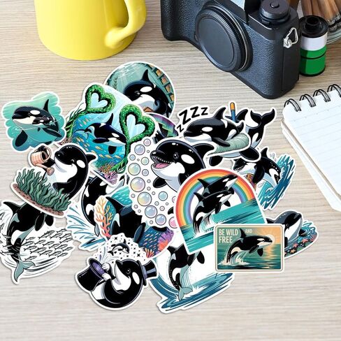 60Pcs Orca Whale Sticker Pack – Save the Ocean Killer Whale Vinyl Stickers for Water Bottles, Laptops, Scrapbooks, and Cars, Cute Marine Animal Stickers for Ocean Lovers, Kids & Adults in Kuwait