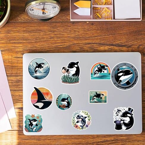 60Pcs Orca Whale Sticker Pack – Save the Ocean Killer Whale Vinyl Stickers for Water Bottles, Laptops, Scrapbooks, and Cars, Cute Marine Animal Stickers for Ocean Lovers, Kids & Adults in Kuwait