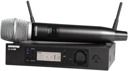 نظام ميكروفون لاسلكي رقمي Shure GLXD24+/SM58 ثنائي النطاق للكنيسة والكاريوكي والغناء - عمر البطارية 12 ساعة، نطاق 100 قدم | ميكروفون صوتي محمول SM58، جهاز استقبال أحادي القناة in Kuwait