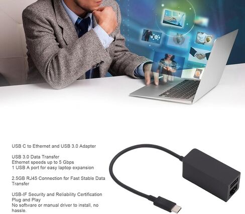 USB C to Ethernet Adapter, 5Gbps Data Transfer USB C to RJ45 Network Adapter with 3.0 Port, in Kuwait