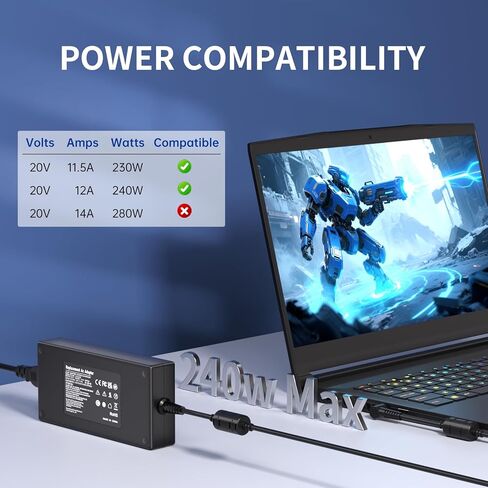 20V 12A 240W Laptop Charger for MSI Katana 15 17 B13V B13VFK B13VGK B12V B12VGK B12VFK B12VEK Crosshair 15 16 17 Katana GF76 Stealth 14 Studio GS66 GF66 GF76 GL66 GL76-4.5 * 3.0MM in Kuwait