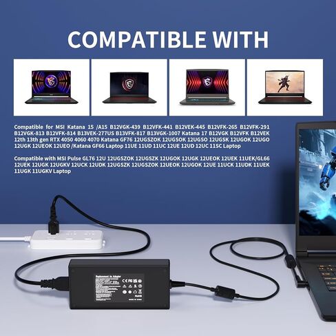 20V 12A 240W Laptop Charger for MSI Katana 15 17 B13V B13VFK B13VGK B12V B12VGK B12VFK B12VEK Crosshair 15 16 17 Katana GF76 Stealth 14 Studio GS66 GF66 GF76 GL66 GL76-4.5 * 3.0MM in Kuwait