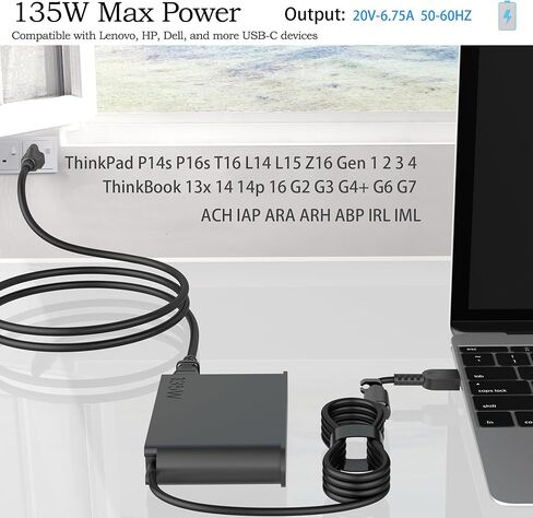 شاحن USB C 135 وات 100 وات لجهاز Lenovo ThinkPad P14s P16s T16 Z16 Gen 1 2 3 4 5، ThinkBook 13x 14 14p 16 G2 G3 G4+ G6 G7 ACH IAP ARA ARH ABP ADL135YSDC3A محول التيار المتردد in Kuwait