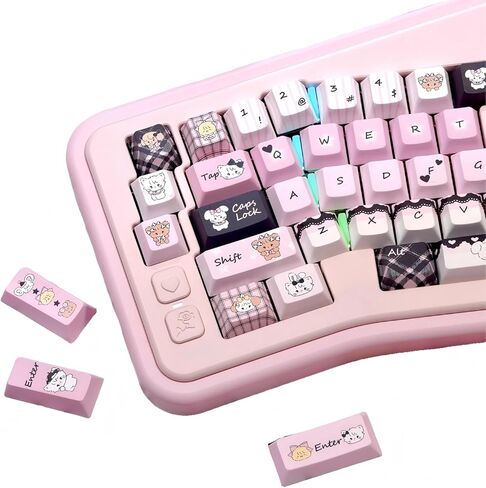 Black & Pink Cute Kitty Themed PBT Keycaps 145 Keys - Five-Sided Dye-Sublimation Cherry Profile Custom keycap Set for Gateron Cherry MX Swithes Mechanical Keyboards in Kuwait