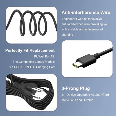 شاحن سريع 65 وات USB C PD متوافق مع أجهزة الكمبيوتر المحمولة LG Gram 14 15 16 17 طراز 14Z90P 14Z90R 14Z90Q 15Z90P 15Z90Q 15Z90R 16Z90P 16Z90Q 16T90P 17Z95P 17Z90R 17Z90S تيار متردد مطور سلك المحول in Kuwait