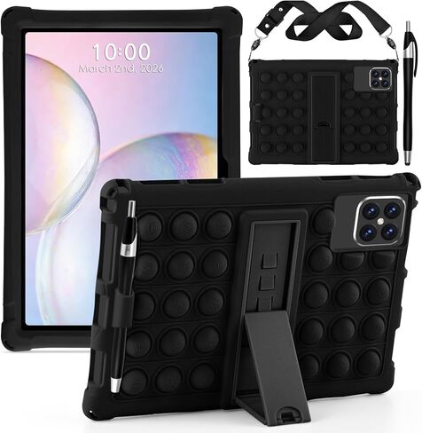 DETUOSI Case for ECOPAD 10.1 inch Tablet, with Shoulder Strap & Stylus Pen, JUNINKE 10.1" Case, Soft Silicone Multi-Angle Cover for Frameflow 10.1", Callsky-Tab 10.1 inch Tablet, Dazzling Pink in Kuwait