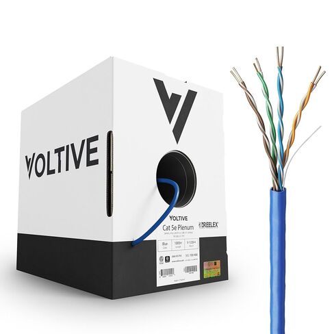 Voltive Cat5e Ethernet Cable, Plenum (CMP), Black, 1000ft - 24AWG 4 Pair Solid Bare Copper, UTP, 350MHz, UL Certified & ETL Verified - V-1228-6 in Kuwait