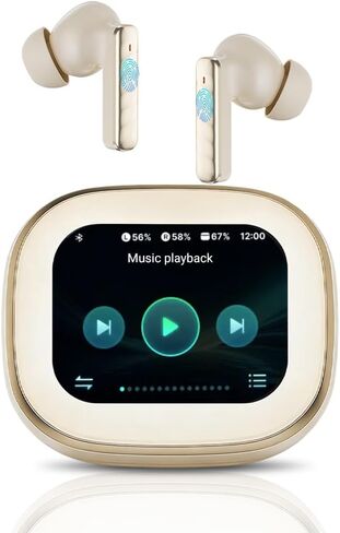 Wireless Earbuds with Touch Screen, Bluetooth 5.4 Headphones, ANC Noise Cancelling, 60H HiFi Stereo Bluetooth Ear Buds with 5 EQ Modes, IPX7 Earphones for Sports/Workout/Gym (Beige) in Kuwait