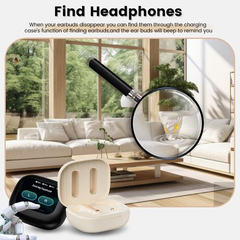 Wireless Earbuds with Touch Screen, Bluetooth 5.4 Headphones, ANC Noise Cancelling, 60H HiFi Stereo Bluetooth Ear Buds with 5 EQ Modes, IPX7 Earphones for Sports/Workout/Gym (Beige) in Kuwait