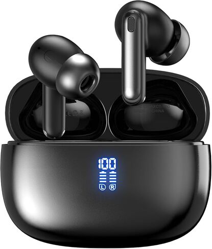 Wireless Earbuds, Bluetooth 5.4 Headphones HiFi Stereo, 60H Playback Ear Buds with LED Power Display, IPX7 Waterproof, Wireless Headphones with Noise Cancelling Mic for iPhone/Android/iPad, Black in Kuwait