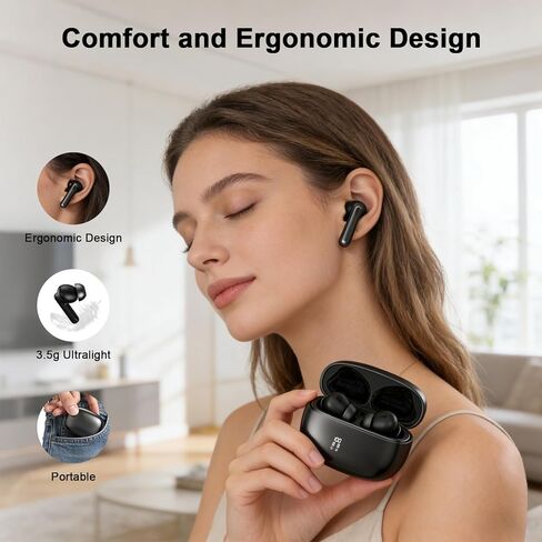 Wireless Earbuds, Bluetooth 5.4 Headphones HiFi Stereo, 60H Playback Ear Buds with LED Power Display, IPX7 Waterproof, Wireless Headphones with Noise Cancelling Mic for iPhone/Android/iPad, Black in Kuwait