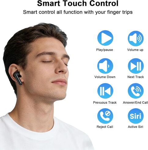 Wireless Earbuds, Bluetooth 5.4 Headphones HiFi Stereo, 60H Playback Ear Buds with LED Power Display, IPX7 Waterproof, Wireless Headphones with Noise Cancelling Mic for iPhone/Android/iPad, Black in Kuwait